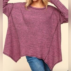 Black and Pink Marled Dolman Sleeve Top